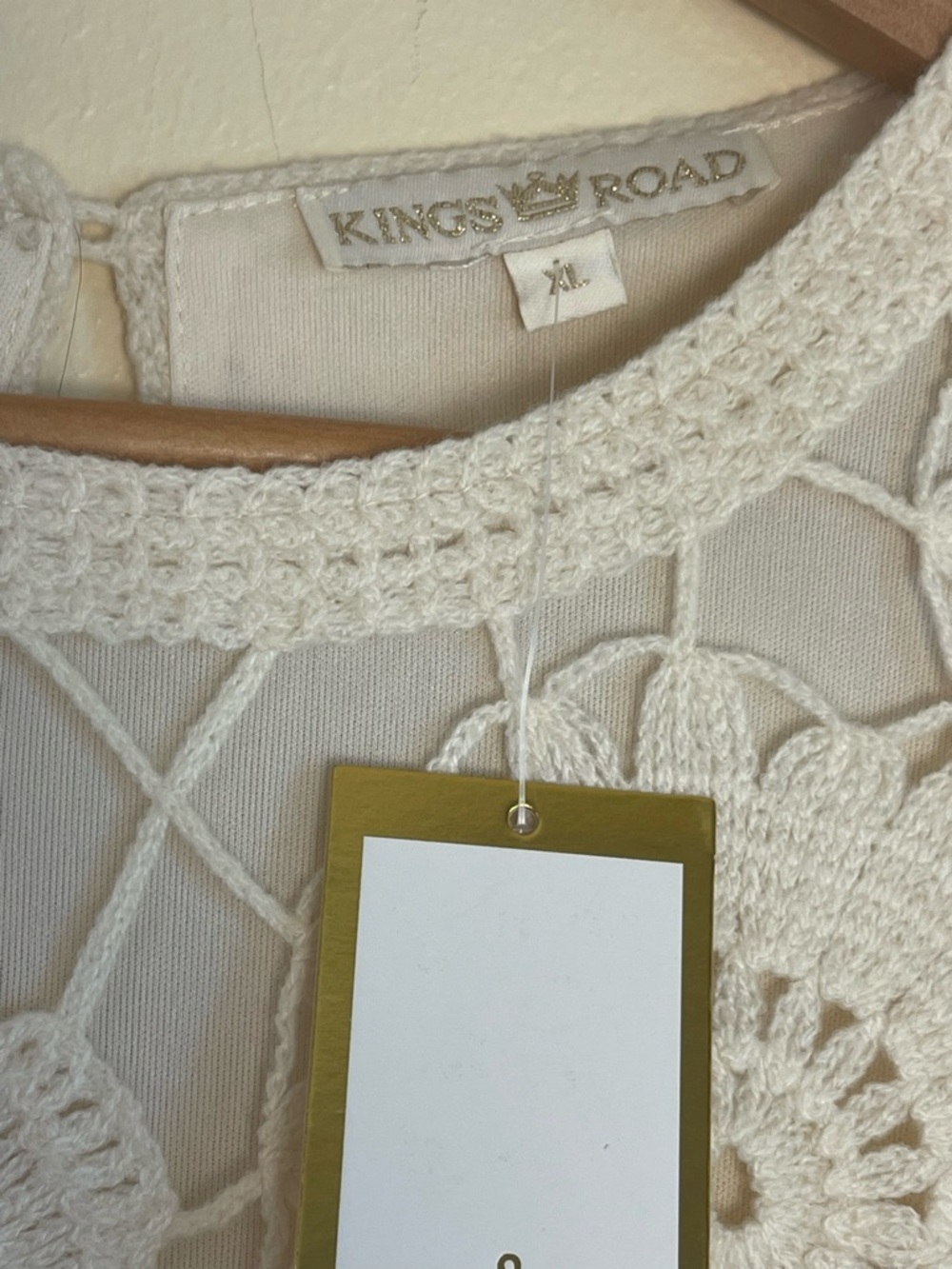 Boho Ivory Crochet Lace Shift Dress XL Lined Open Knit Coastal Wedding Guest - Picture 4 of 14